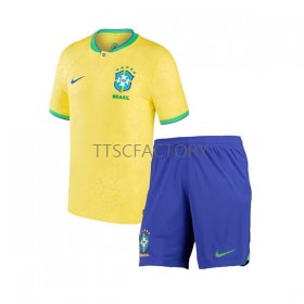 Camisolas de futebol Brasil Criança Equipamento Principal World Cup 2022 Manga Curta